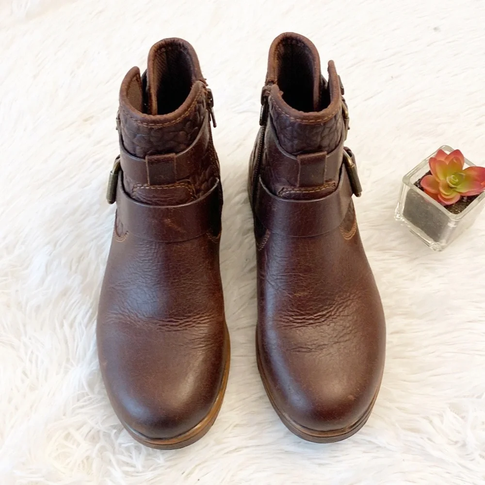 NEW BLONDO x Zappos  | Brown leather waterproof heel combat ankle boots women 6 - Picture 5 of 9